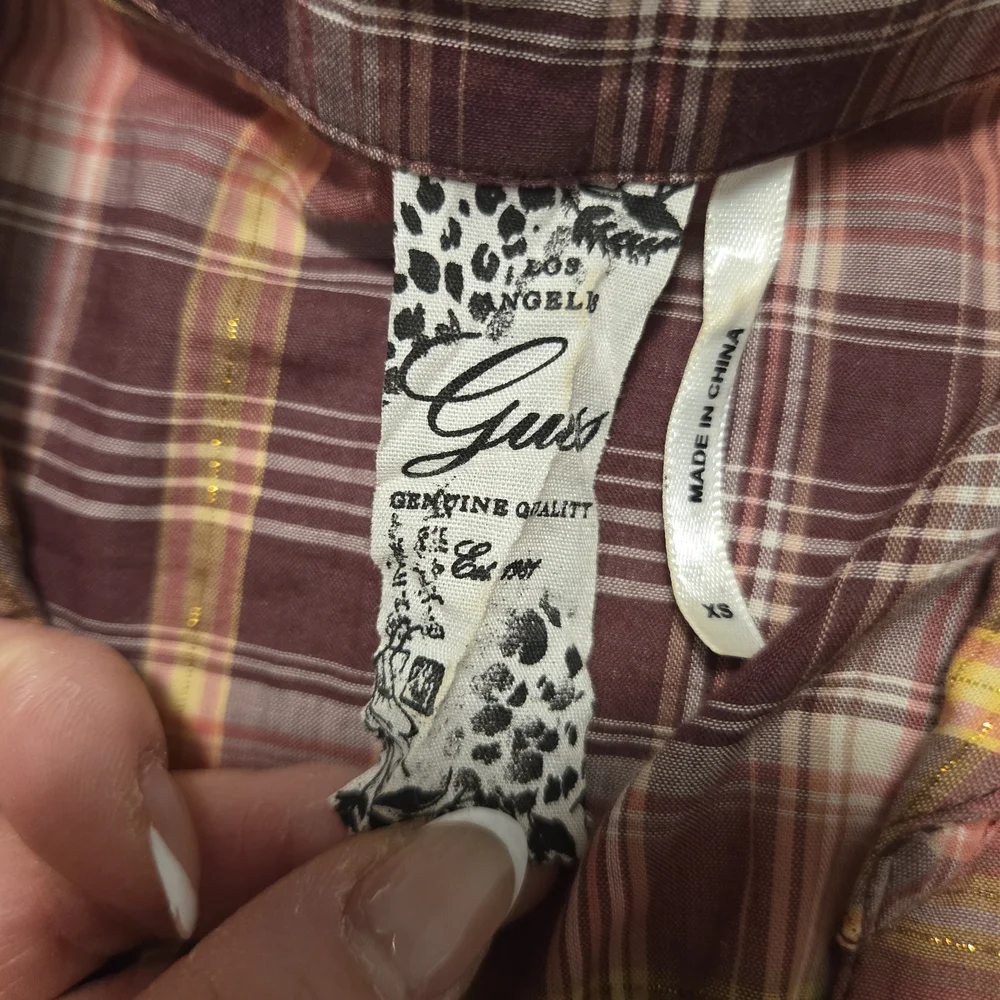 Guess Plaid V-Neck Button-down Shirt With Ruffles size XS. - Picture 11 of 12